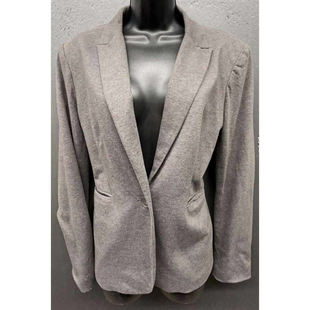 Women Blazer Jacket XL Gray Cotton Blend Unstructured Pockets Casual Career Prep